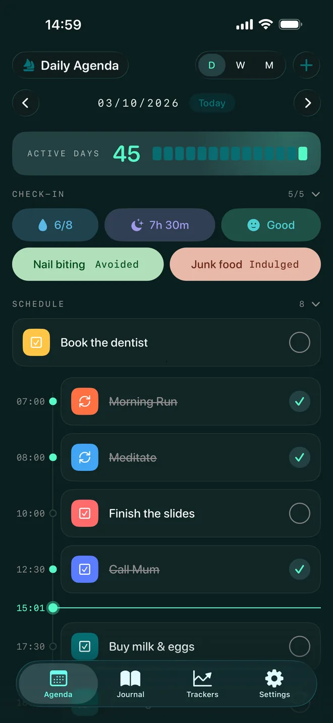 The same day in the Classic design in dark mode.