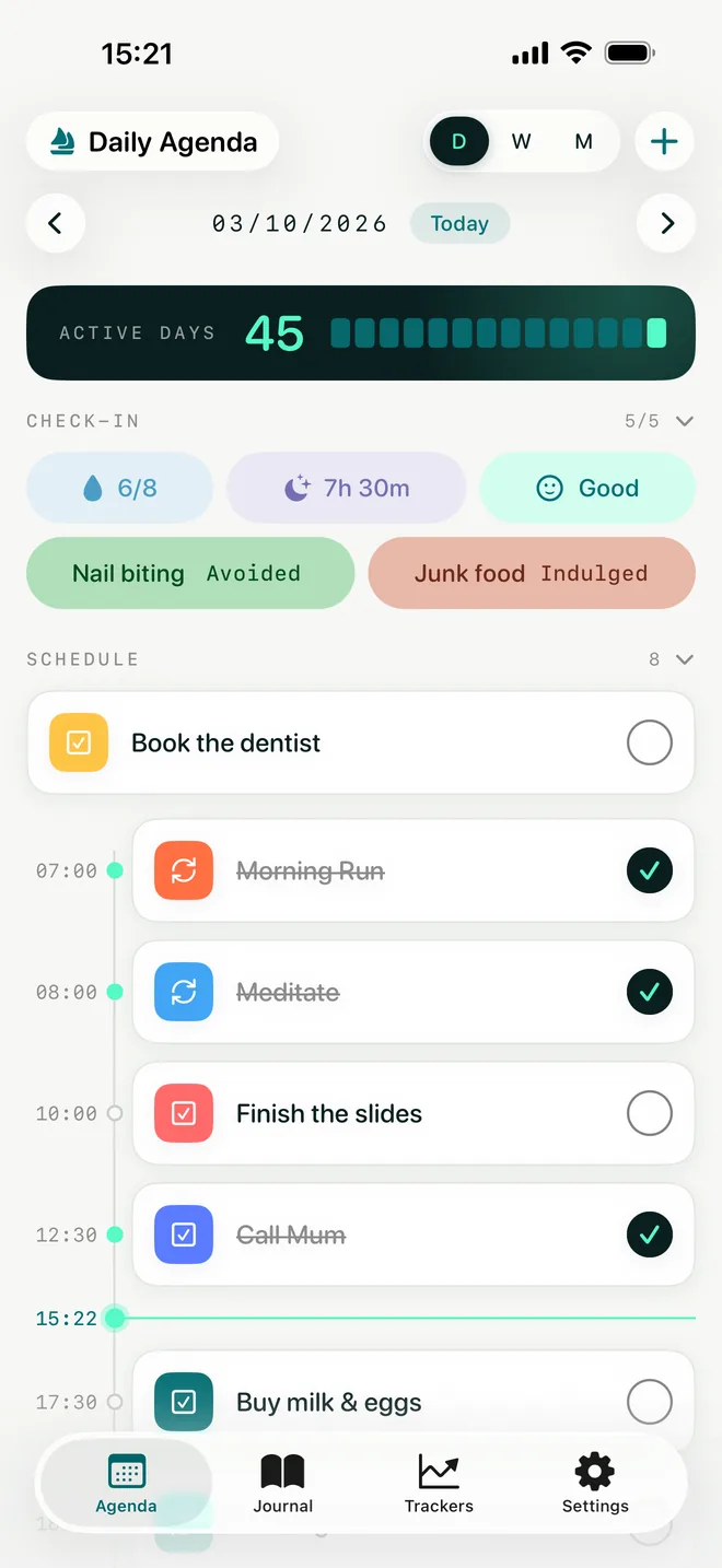 The same day in the Classic design in light mode: clean white cards on a pale background.